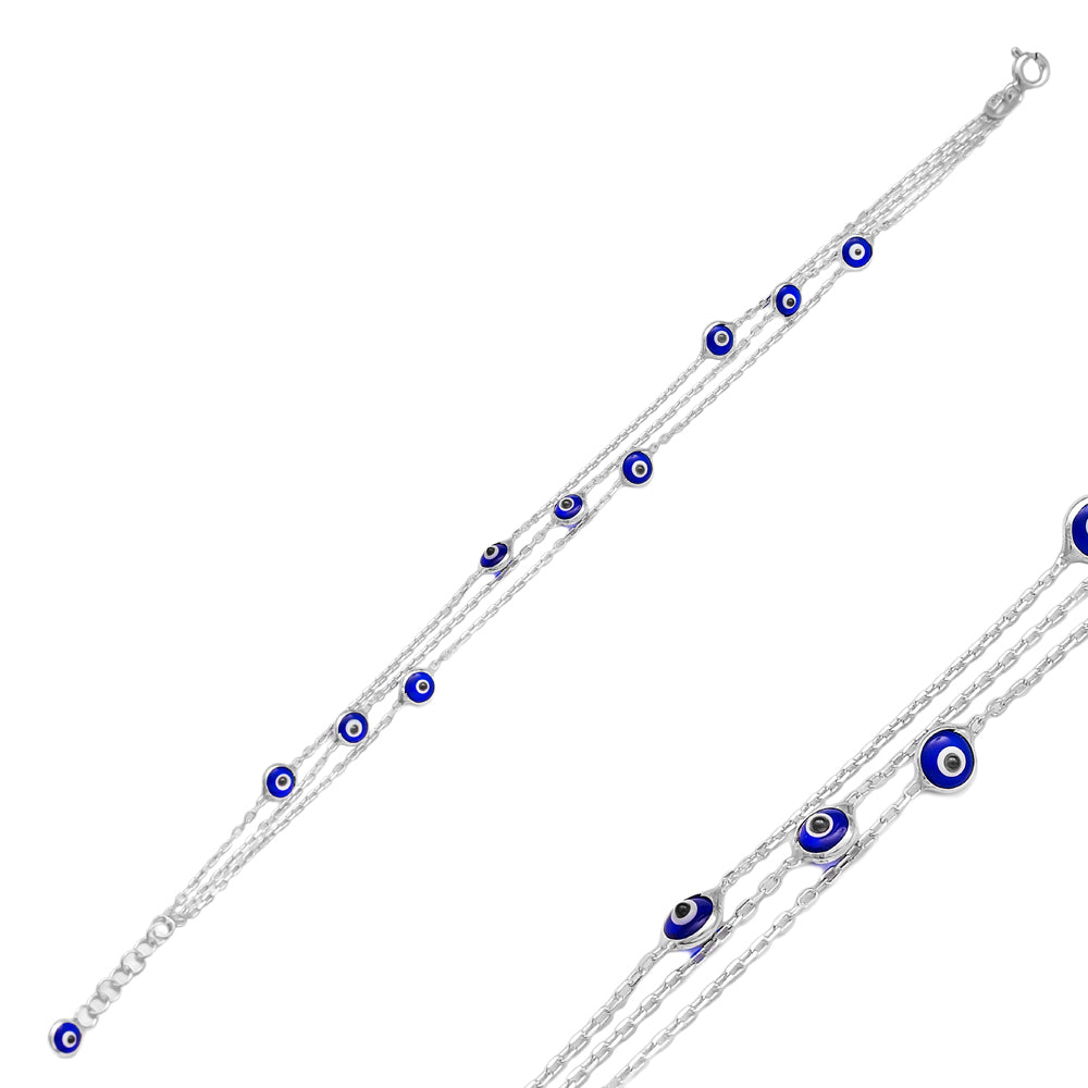 3 Layer Evil Eye Bracelet in Silver