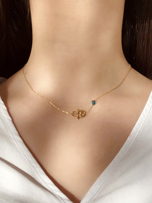 Hamsa Sideway Necklace With Evil Eye