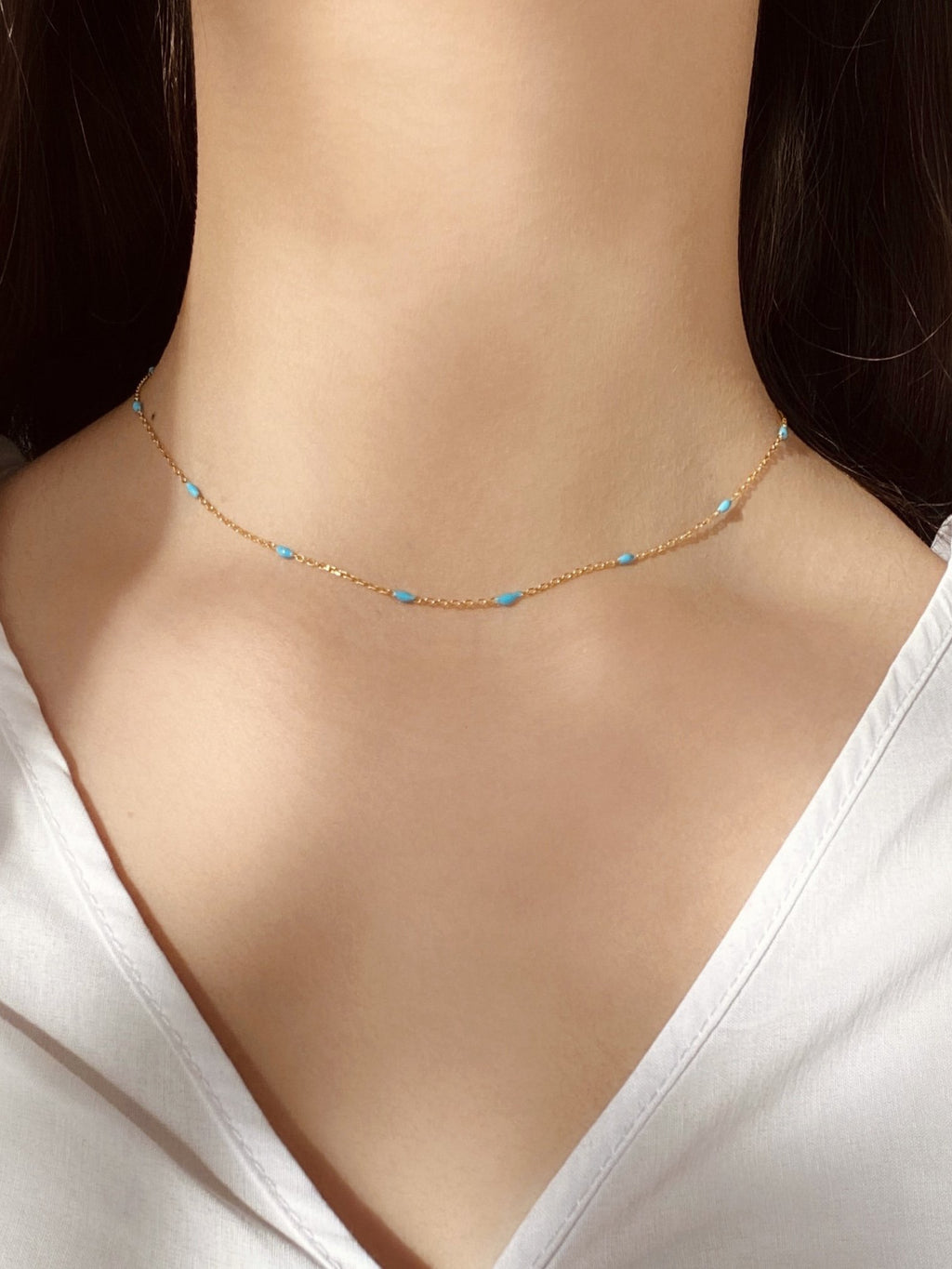 Turquoise Enamel Chain Necklace