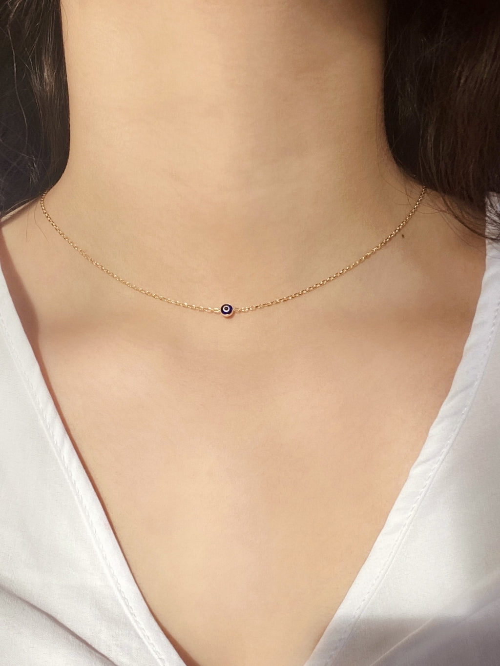 Simple Dainty 18in Evil Eye Chain Necklace